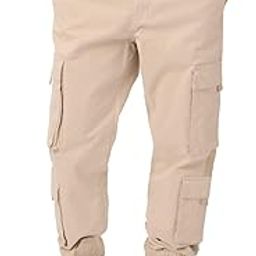 Solids: Champagne Beige Men and Boys Buttoned Cotton Straight Fit Cargo Joggers-image-60