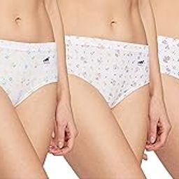 Womens Pure Cotton Printed Inner Elastic Panties - White (Pack of 3)-10