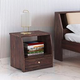 Dreamydesks Sheesham Wood Bedside Table for Bedroom with 1 Drawer & 1 Shelf - Wooden Bedside Table with Drawer Storage Nightstand End Table for Living Room Sofa Side Table (Ezra Walnut)-image-96