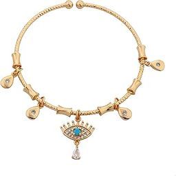 Evil Eye Charm Bracelet, Gold-Tone For Women with Turquoise CZ Drops, Adjustable Fashion Jewelry-image-7