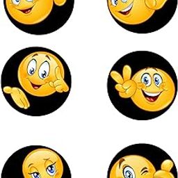Windup Emoji Refrigerator Magnets, Set of 6, Decorative Round Black Stylish Fridge Magnets with Orange Smiley Expressions-image-14
