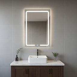 Amazon Basics Rectangular Glass | 16 x 24 Inch Wall-Mounted LED Mirror with Smart Sensor | 3-Color Light (Warm, White, Natural)-30