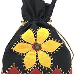SriShopify Women's Eco Firendly Potli Banjara Traditional Batwa, Cotton Handmade Aplic Pouch (Small, Mirror, Beads and Thread Work Handcraft Purse) Premium Return Gifts for Pooja, Vrat, Festival Gift-image-4