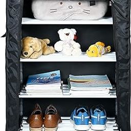 FLIPZON Multipurpose 4 Shelves/Layer Shoe Rack Organizer With Wheels&Dustproof Cover|Portable Smart Storage Rack Organizer With Zip Cover Easy To Move (Metal & Plastic,Multicolour),60 X 30 X85 cm-28