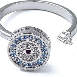 Silver Plated Evil Eye Design Rotatable Spinner Stress Relief Anti Anxiety Calming Worry Relief Meditation Fidget Ring For Women and Girls (Ring0820) - US Size 7-image-45