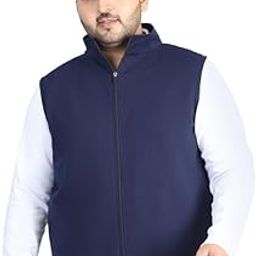 Men's Pure Cotton Sleeveless Mock Collar Jacket, Navy Blue-picture-15