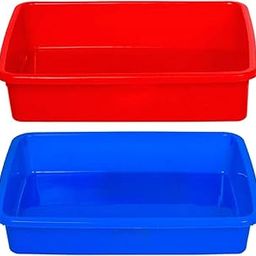 Kuber Industries Plastic 2 Pieces Small Size Stationary Office Tray, File Tray, Document Tray, Paper Tray A4 Documents/Papers/Letters/folders Holder Desk Organizer (Blue & Red) CTKTC134824-33