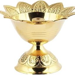 Shubhkart Nitya Devdas Deep Brass Diya (Size: 4) Brass Devdas Diya Oil Puja Lamp Engraved Design Table Diya for Home Mandir Office Festival Puja Gifts Decor (6.8cm Height x 8.9cm Length) - 90 GMS-image-15