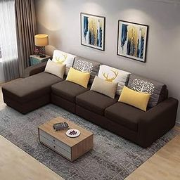Casafurnish Sebassoy 5 Seater Fabric LHS L Shape Sofa Set (Brown)-image-0