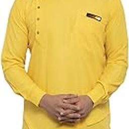 Men,s Solid Cotton Blend Trail Cut Kurta-image-65