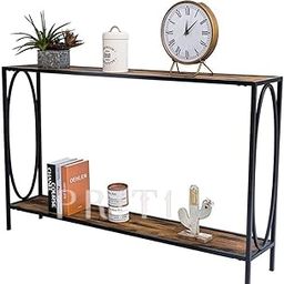 Priti - Narrow Console Entryway Table, Rustic Surface Skinny Sofa Table with Storage Shelves 47.25 x 9 x 29 Inches, for Hallway, Entryway, Living Room (2-Tier Console Table)-17