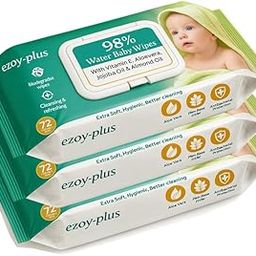 Ezoy-plus Baby Wipes, 216 Count, 98% Water-Based with Vitamin E, Aloe Vera and Natural Oils, Pack of 3-image-68
