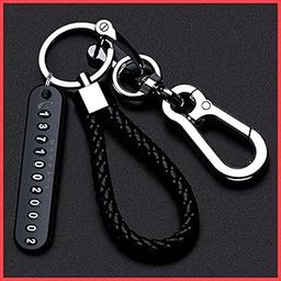 Anti-Lost Car Keychains With Phone Number Tag Metal Keychain Double Pendant Keyring For Car, Bike, Office Home, Black-image-32