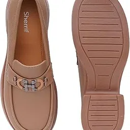 sherrif Women's Textured Block Heel Loafers with Decorative Buckle | Stylish Slip-On Formal Shoes for Office-picture-18