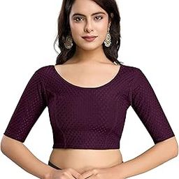 Women's Dobby Pure Cotton Elastin Stretchable Readymade Round Neck Elbow Length Sleeves Blouse Choli Stylish Saree Blouse Ready to Wear-image-92