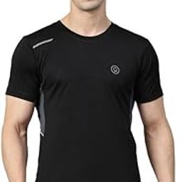 CHKOKKO Men's Solid Quick Dry Sports Gym T-Shirt Breathable Moisture-Wicking Half Sleeve Round Crew Neck Regular Fit Active Wear for Running and Training Black 5XL-image-1