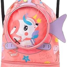 SAMVARDHAN Children's swimming bag dry and wet separation waterproof storage bag children's sports portable cute cartoon beach backpack (Peach)-picture-34