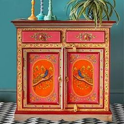 APRODZ Wooden Handpainted Storage Cabinet with Door and Drawer Storage (Multicolor)-image-6