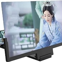 Screen Magnifier For Cell Phone, 3D HD Mobile Phone Screen Amplifier With Folding Stand Holder, Compatible With All Smartphones (Color : White+Speaker, Size : 20inch) (Black+remote Control 14inch)-13