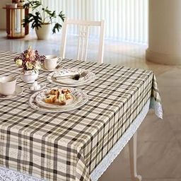 Freelance PVC Vinyl Tuscany Flannel Backing Dining Plastic Table Cover Cloth - Waterproof Protector, 4-6 Seater, Rectangle 54x78 inches (with White Border Edge Lace) - Product of Meiwa, Japan-image-94