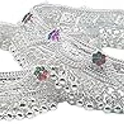 10.2inch 155gms Women and Girls Silver Plated White Metal Payal Anklets Indian Traditional Ethnic Fashion Foot Jewellery Artificial Alloy Anklet (Pack of 2)-image-29