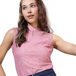 Women's Sleeveless Mandarin Collar Self Design Tops| Stylish Casual wear-image-119