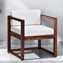 WOODSTAGE Solid Sheesham Wood Standard Armchair Sofa Longue Chair with Cushions for Home Office Wooden Outdoor Chair (Honey Oak Finish)-image-18