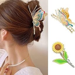 Beauty Flow 2 Pcs Butterfly And Sunflower Hair Accessories Hair Claw for Women And Girls Metal Alloy Hair Claw Clips-image-46