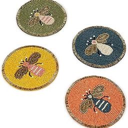 Dreamy Walls Home Decor Kitchen Dining Decorative Glass Bead Round Coasters- 4” Honeybee Boho Design Coasters for Drinks Cocktails Coffee Cup Mug-picture-24