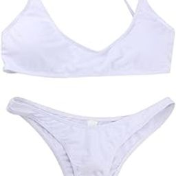 LOOM TREE Women Detachable Padded Push Up Bikini Set Two Piece Swimsuit White XL-16