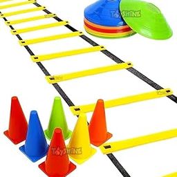VANSHIKA Enterprise Fitness Combo - 6 pc Stacking Cones (6 Inches), 10 Pc Space Markers and 1 Pc Agility Ladder (4 M) SSTP, PVC, Multicolour-image-49