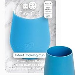 ezpz Tiny Cup - 100% Silicone Drinking Training Open Cup for Baby/Infants - Designed by a Pediatric Feeding Specialist - Soft Non-Slip Grip - Weighted Base & Tactile Bumps - 59 ml, 4 Months+(Blue)-image-15