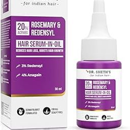 Dr. Sheth's Rosemary & Redensyl Hair Serum-In-Oil|Boosts Hair Growth & Reduce Hair Fall| With 20% Hair Growth Actives 3% Redensyl,4% Anagain,Rosemary Oil,Caffeine & Peptides,50G|For Men & Women|30 Ml-17