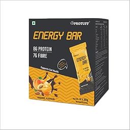 PROTUFF Protein Vegan Choco Almond Fudge Energy Bar | Zero Added Sugar | Box of 6 Bars X 30g each (180g) | Orange-image-93