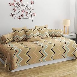 LOPUNNY Wave 240 TC 100% Microfiber Elegant Design Diwan Set with 6 Pieces, 1 Single Bed Sheet with 3 Cushions Covers and 2 Bolster Covers-image-4