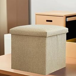 Kuber Industries MDF Wooden Storage Stool | Square Toy Storage Box | Foot Rest Stool | Folding Seating Stool | Wardrobe Organizer for Clothes-Books | Storage Box for Living Room | M ZH008BG | Beige-picture-5