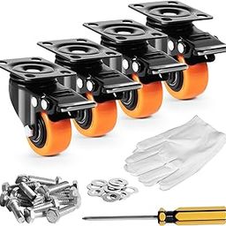 VEVOR 2-inch Swivel Plate Casters, Set of 4, With Security Dual Locking No Noise PVC Wheels, Heavy Duty 150 lbs Load Capacity Per Caster, Non-Marking for Cart Furniture Workbench-image-26
