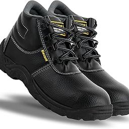 Lace-up Steel Toe, PVC Sole and Rexine Upper Black Safety Shoes for Construction, Factory and Industrial Work||Safety Shoes for Men-image-9