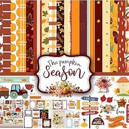 Inkdotpot Autumn Fall Theme Collection Double-Sided Scrapbook Paper Kit Cardstock 12"x12" Card Making Paper Pack with Sticker Sheet - 16 Pages - Orange-picture-2