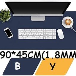 SPIRITUAL HOUSE Vegan PU Leather Mouse Pad, Extended Desk Mat for Work from Home/Office/Gaming, Reversible Anti-Slip, Design Water Resistant Desk Spread (Blue & Yellow, 90 * 45 CM)-image-5