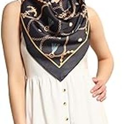 Women Silk Digital Print Large Square Scarf Breathable Lightweight Neckerchief Printed Headscarf 40" x 40" Inch-image-9