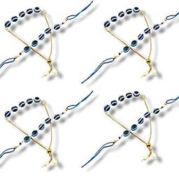 Decorative Bhaiya Bhabhi Rakhi Set with Blue Beads, Gold Chain and Pearl Charm, Traditional Design, Pack of 4-image-31