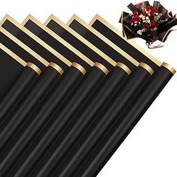 Pandeji Korean Style Waterproof Floral Bouquet Wrapping Paper, Florist Supplies Packaging Paper for Wedding Birthday Gift DIY (Black Sheet with Golden Border, 10 Sheet Pack)-image-75