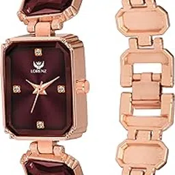 lorenz Women's Maroon Dial Rose Gold Watch | Stylish Crystal Studded Analog Bracelet Watch – AS-139A-picture-1