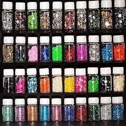 Western World Set of 40 Bottles Nail Stickers 5g each 3D multicolored Glitter Powder Rhinestones Manicure Set, Nail Art Tool kit for Nail Decoration-54
