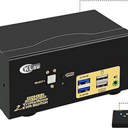 CKLau 4Kx2K@60Hz 2 Port Triple Monitor USB 3.0 HDMI KVM Switch with Cables and Audio Output Support HDMI 2.0, HDCP 2.2, HDR10, Auto EDID-2