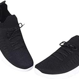Women's Knitted Belly Shoes, Lightweight Breathable Casual Sneakers, Black with White Sole-image-29