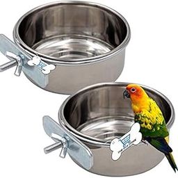 Water Food Bowl Bird Cage Cups, Stainless Steel Bird Hanging Bowl,Bird Feeding Dish Cups,Animal Cage Water Food Bowl,Holder Parrot Water Food Dish Feeder (CLAMP HOLDER, 200.ML CLAMP PACK OF 2)-6