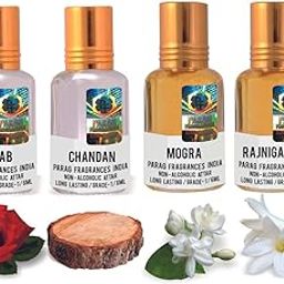 Parag Fragrances 4 in 1 Real, Natural & Long Lasting Attar Combo Offer Pack (Limited Time/Stock) (Gulab/Chandan/Mogra/Rajnigandha)-image-6