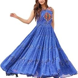 Women’s Navratri Bandhani Gown – Georgette with Gamathi Work, Real Mirror & Kodi Lace | 12-Meter Flair | Cotton Lined | Fully Stitched | M to XXL Adjustable Fit Multicolour-image-43